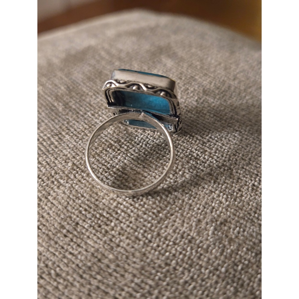Howlite Sterling Ring Blue Vintage Sz 6.5 - Picture 3 of 4